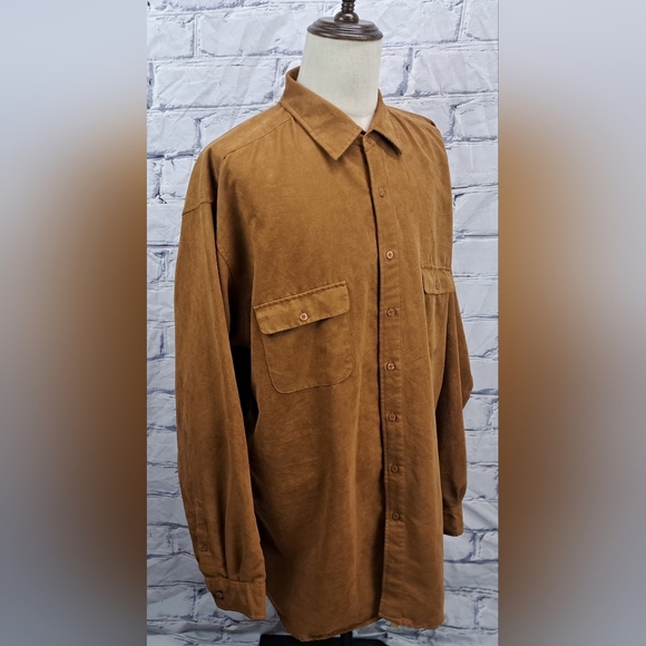 Vintage 90s George Foreman Men's Faux Suede Casual Button Down Shirt Brown 2XLT - Picture 6 of 16